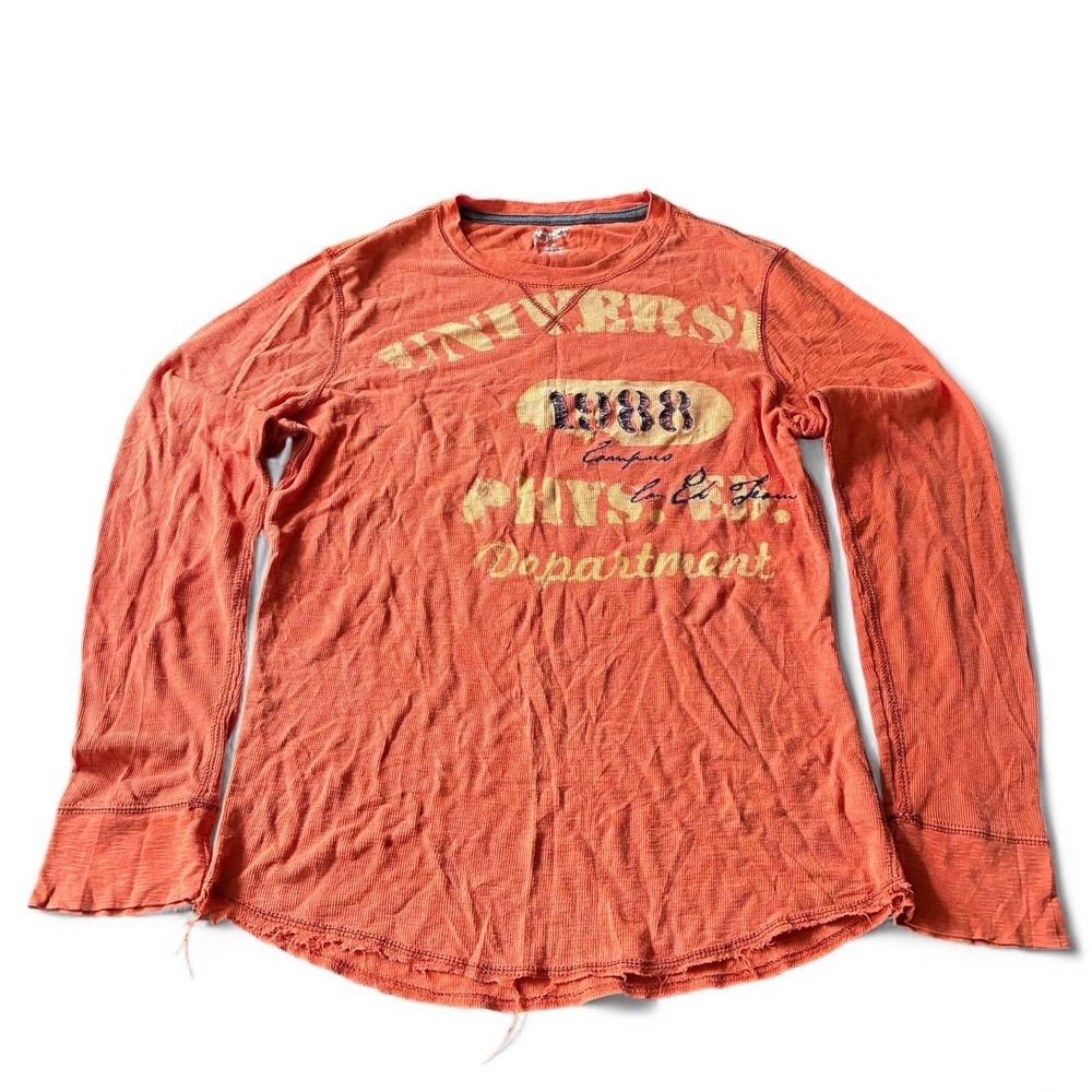 Arizona Jean Co Mens Vintage Y2K Thermal Graphic Shirt Orange Distressed Medium